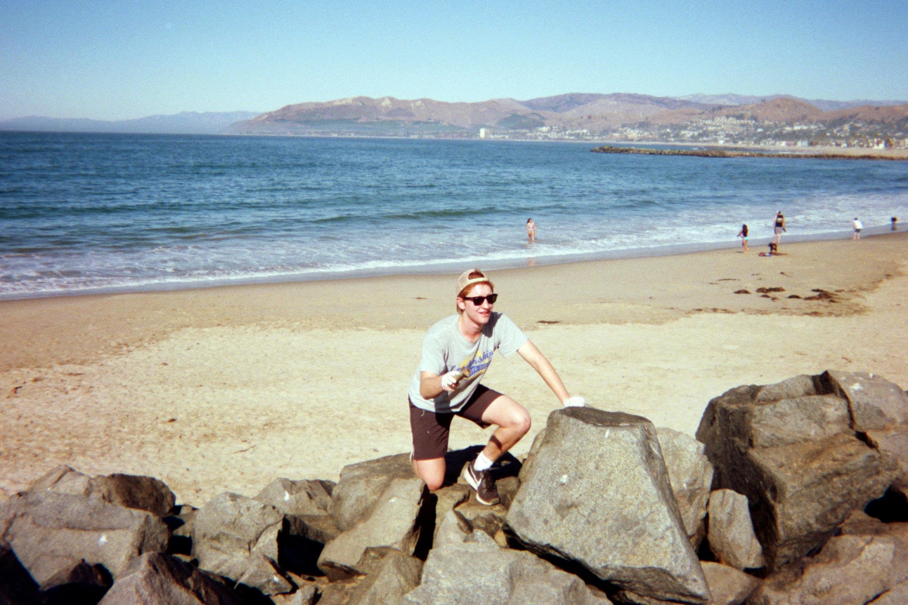 Milo on beach rocks